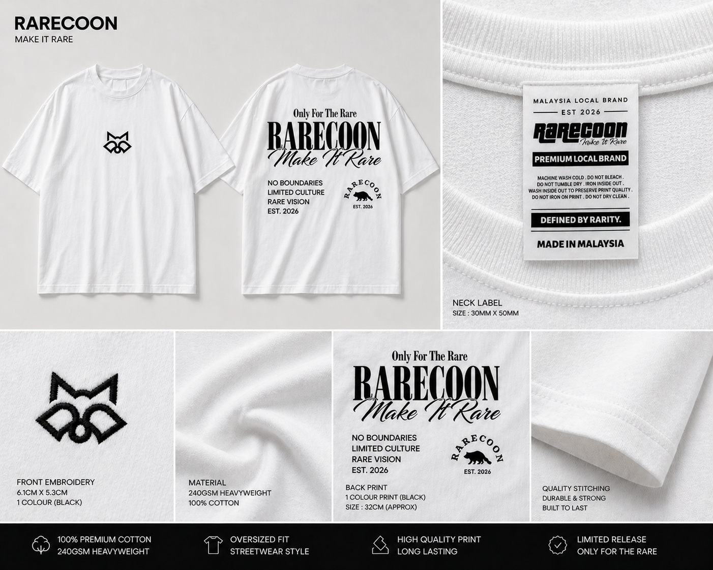 RARECOON “Only For The Rare” Oversized Tee – White