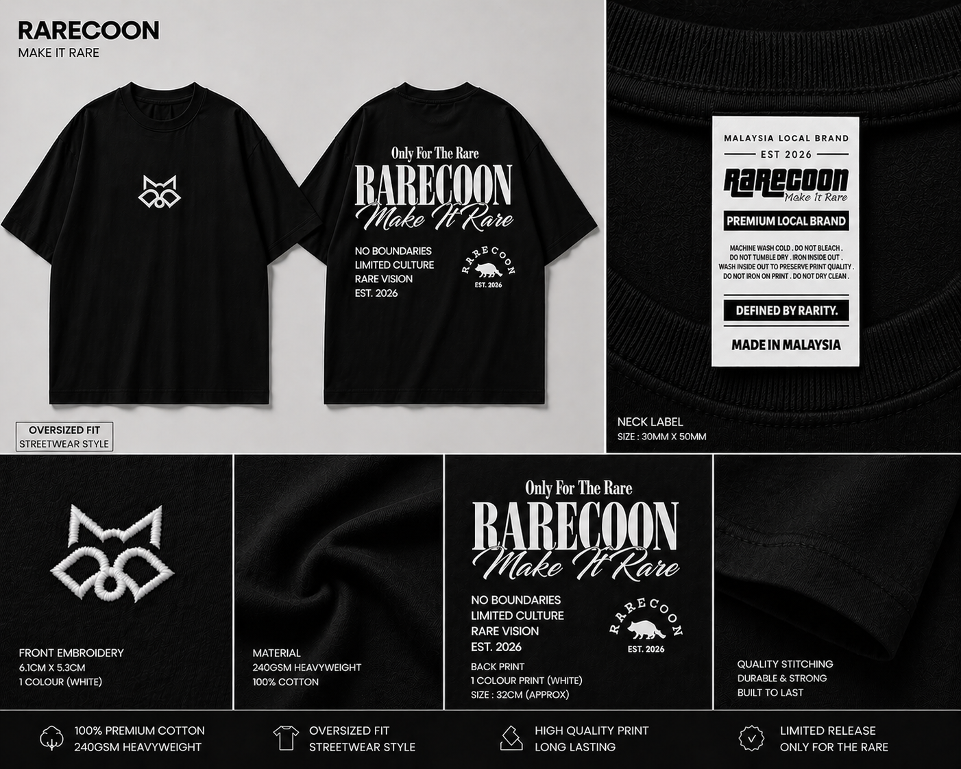 RARECOON “Only For The Rare” Oversized Tee – Black