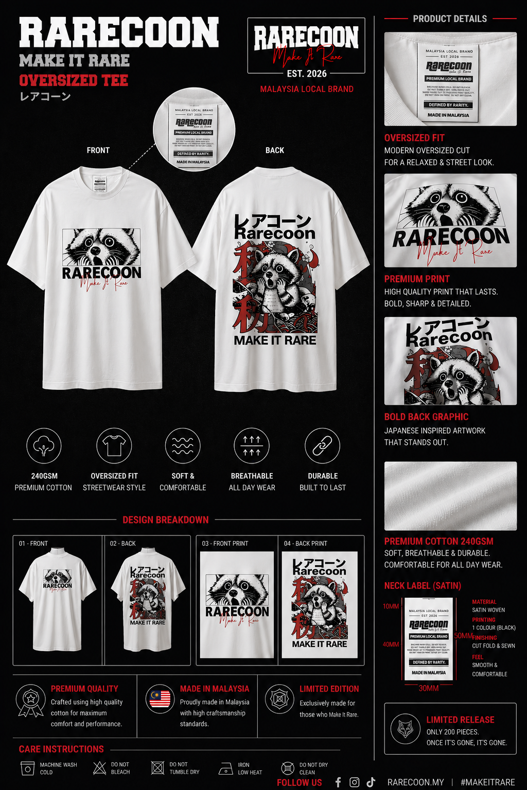 RARECOON “YOKAI” Graphic Oversized Tee – White