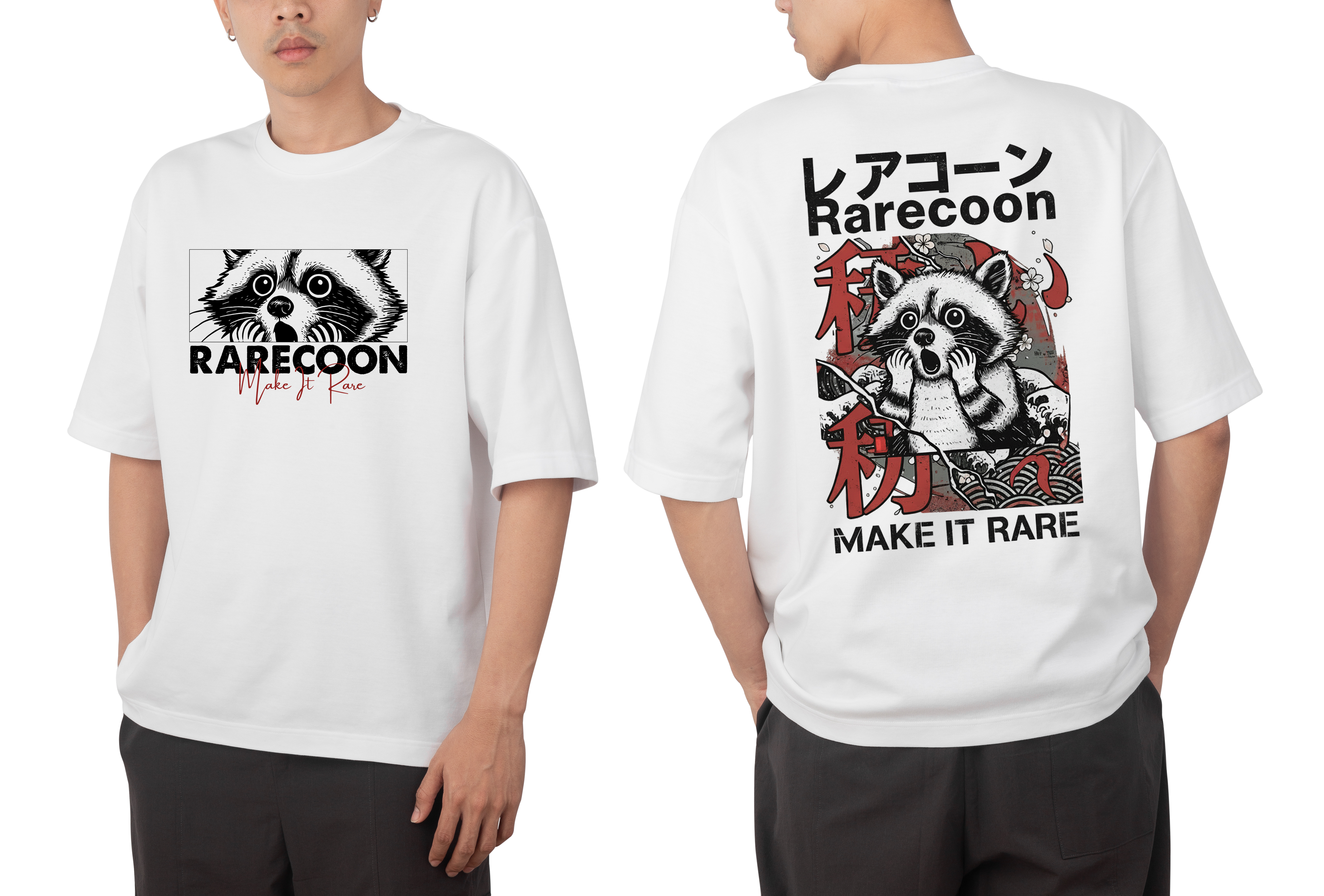 RARECOON “YOKAI” Graphic Oversized Tee – White